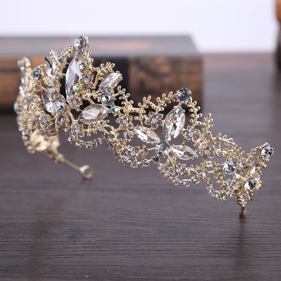 Ice Princess Crystal Bridal Gold Tiara Crown - Picture 8 of 16